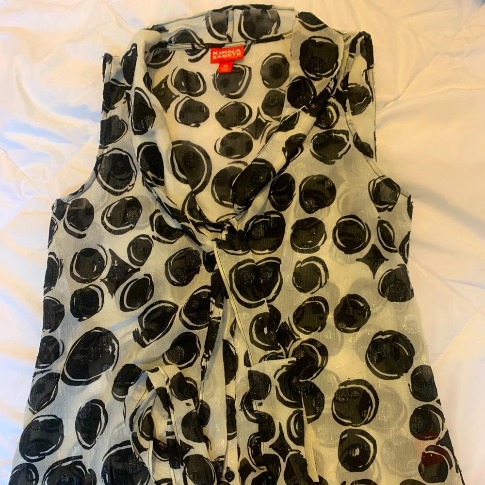 Black and white polka dot sheer button up size xs